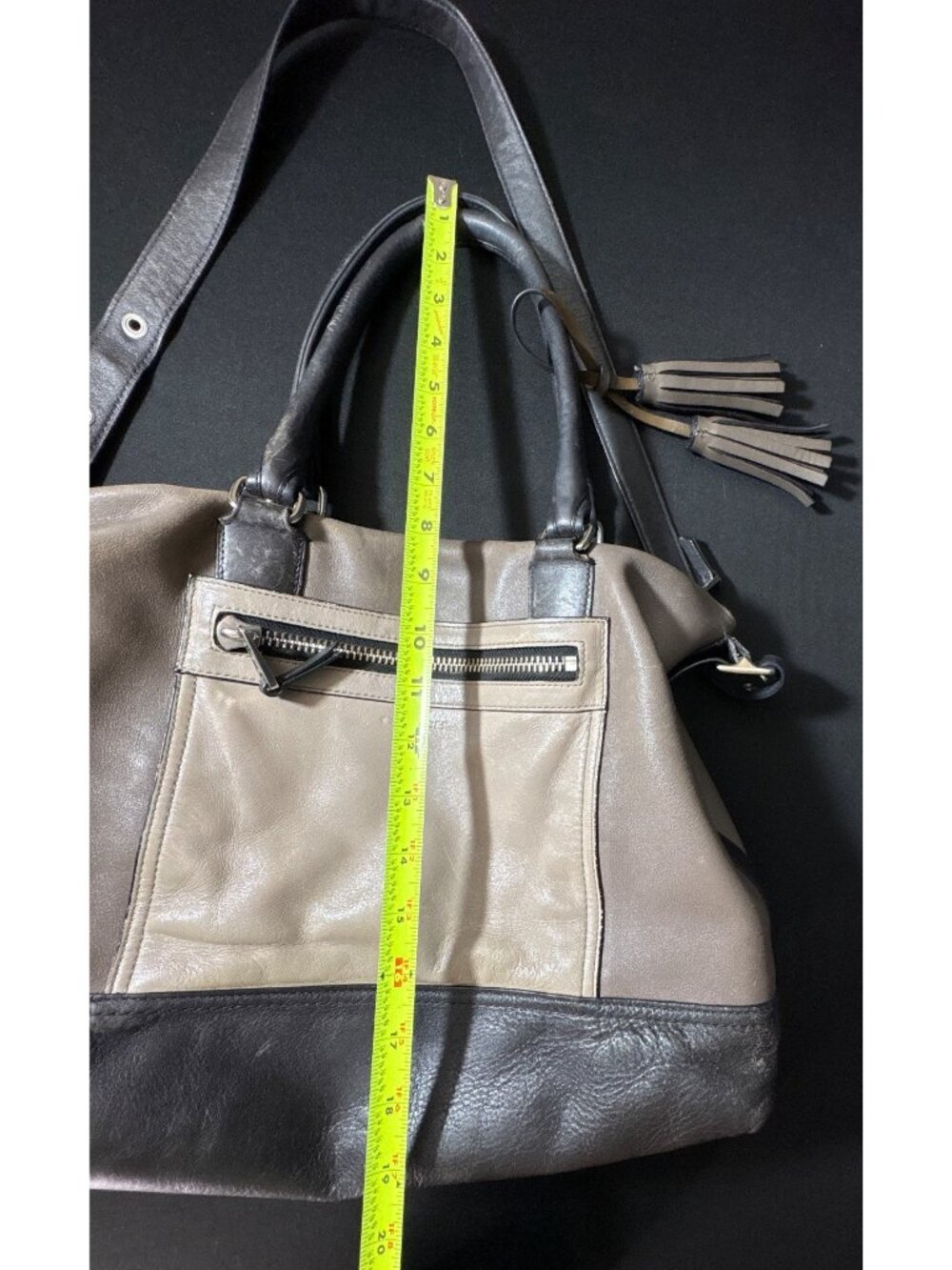 Coach Legacy Rory Satchel Leather Purse No. 19902 Taupe & Black Two-Tone Pebbled - Picture 12 of 16